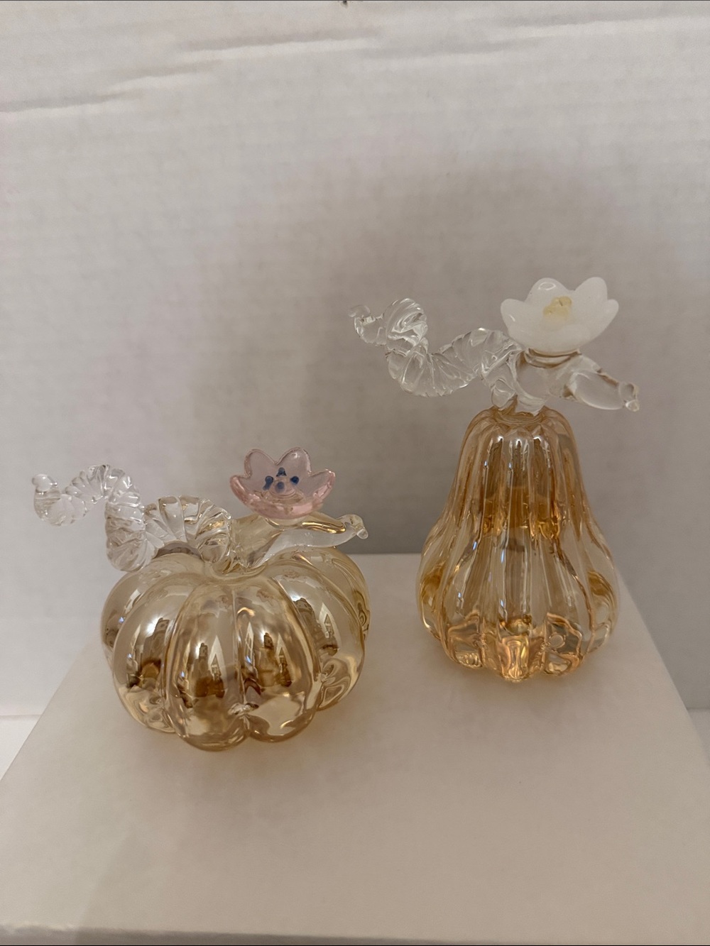 Handblown Amber Glass Pumpkin and Gourd figurine set